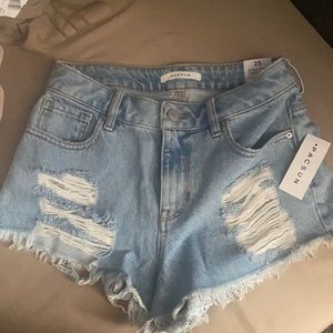 Light blue wash high rise shorts
